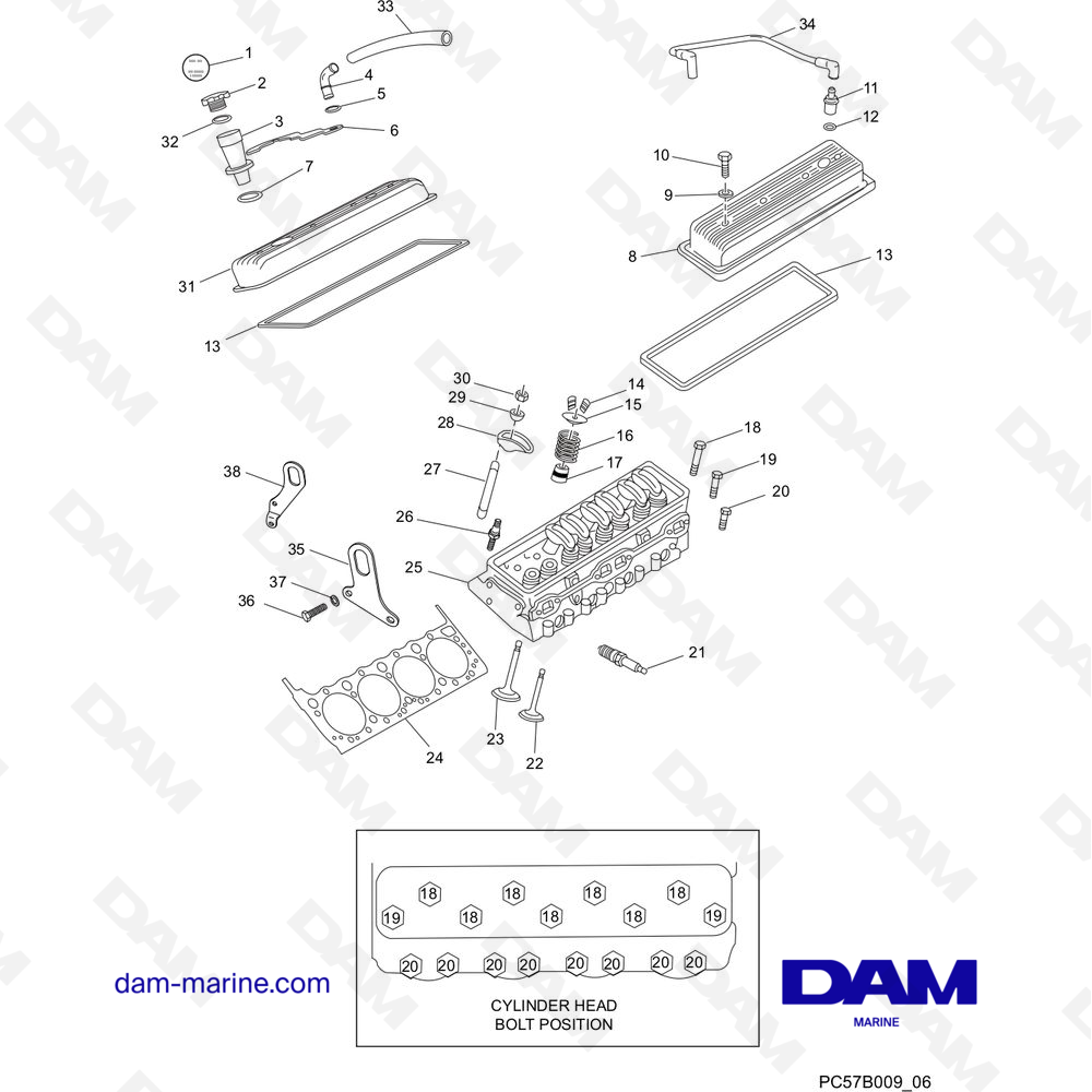 Parts and exploded views for PCM 330 Excalibur boat engines